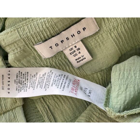 New TOPSHOP Green Plaid Long Sleeve Cold Shoulder Blouse Top Size 4 - Picture 7 of 7